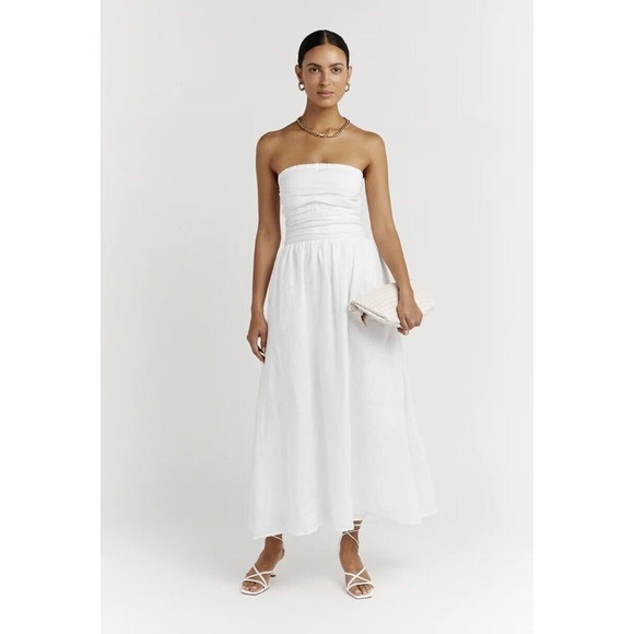DISSH Dresses & Skirts - DISSH NEW Lexi White Linen Midi Dress Size US 12 AU 16